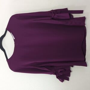 Crescent & Willough Bell-sleeve Blouse Purple Tie Detail Sheer Women's Size L